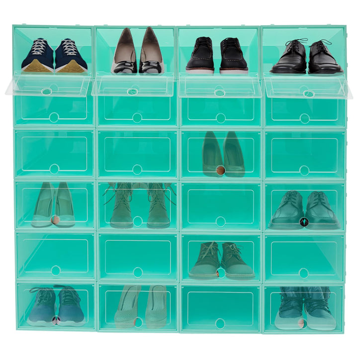 Schuhboxen, 24 Stück, stapelbar, mit transparentem Deckel, faltbar, Organizer, für Damen/Herren (Ede
