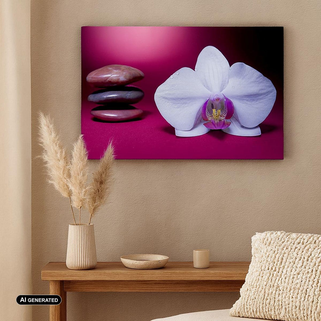 Wandbilder Dekoration Wohnzimmer Spa braune Steine weisse Orchidee Panorama Bilder auf Leinwand 120x