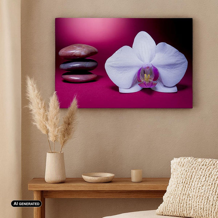 Wandbilder Dekoration Wohnzimmer Spa braune Steine weisse Orchidee Panorama Bilder auf Leinwand 120x