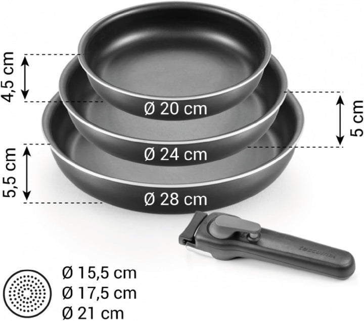 Tescoma Bratpfannen-Set mit abnehmbarem Griff VARIO, 4-teilig