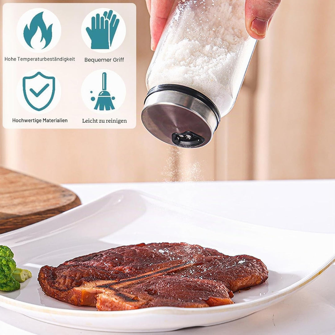 Gykutix 4 Stück 300ml Gewürzgläser mit Drehdeckel, Gewürzstreuer Glas, Gewürzdosen mit 4 Arten von G