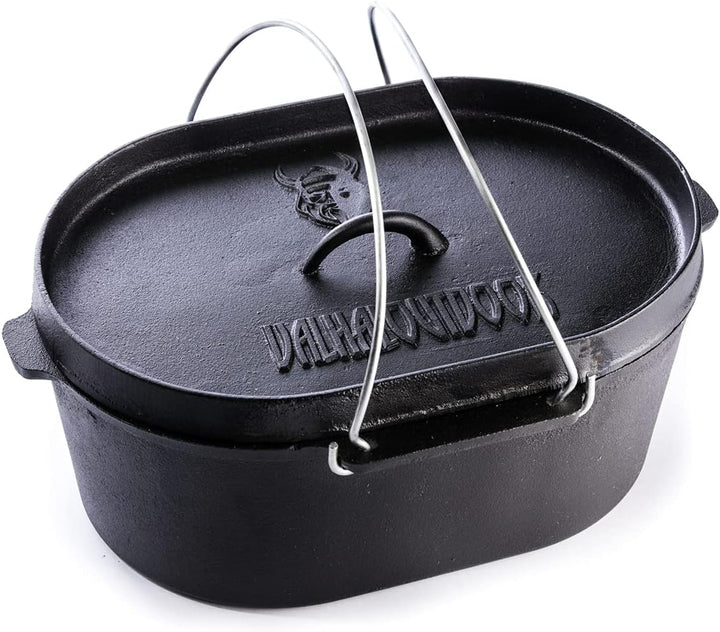 Valhal Outdoor Feuertopf 9L (Dutch Oven) - Gusseisen - Oval, ohne Füsse, Grilldeckel