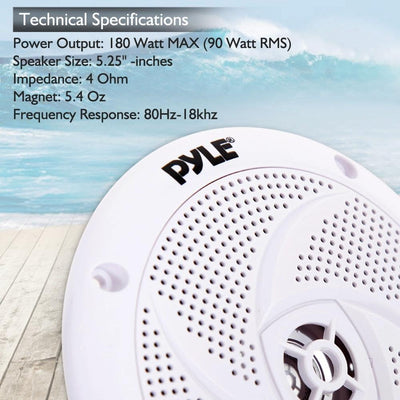Pyle Marine Speakers - 5.25 Inch 2 Way Waterproof and Weather Resistant Outdoor Audio Stereo Sound S