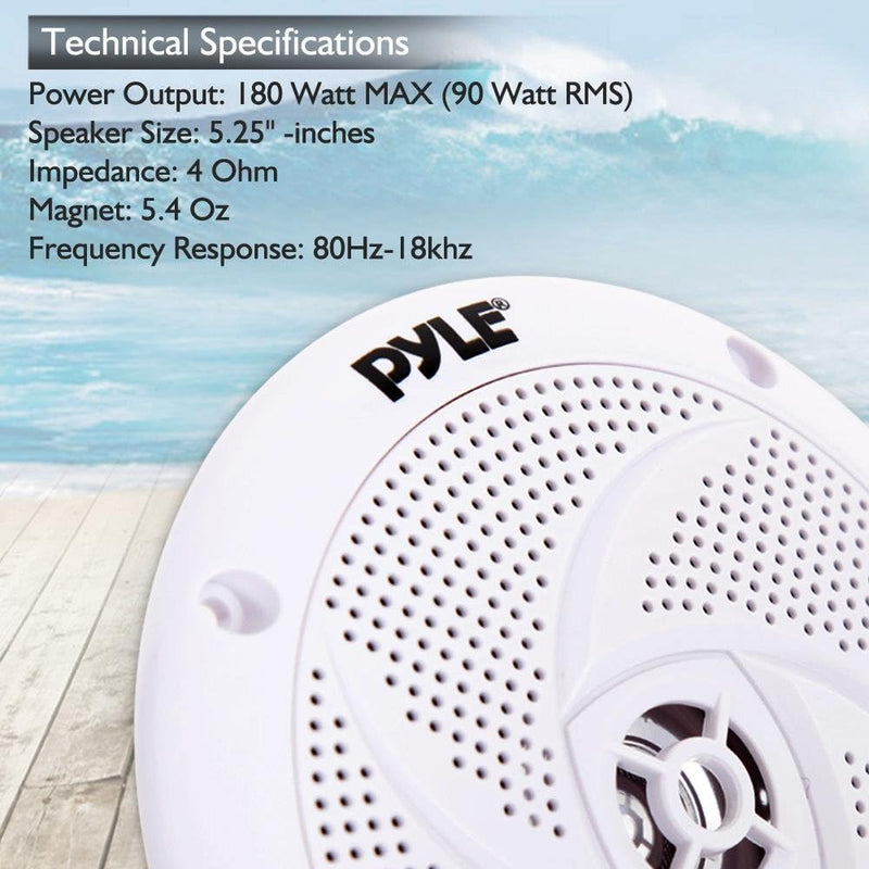 Pyle Marine Speakers - 5.25 Inch 2 Way Waterproof and Weather Resistant Outdoor Audio Stereo Sound S