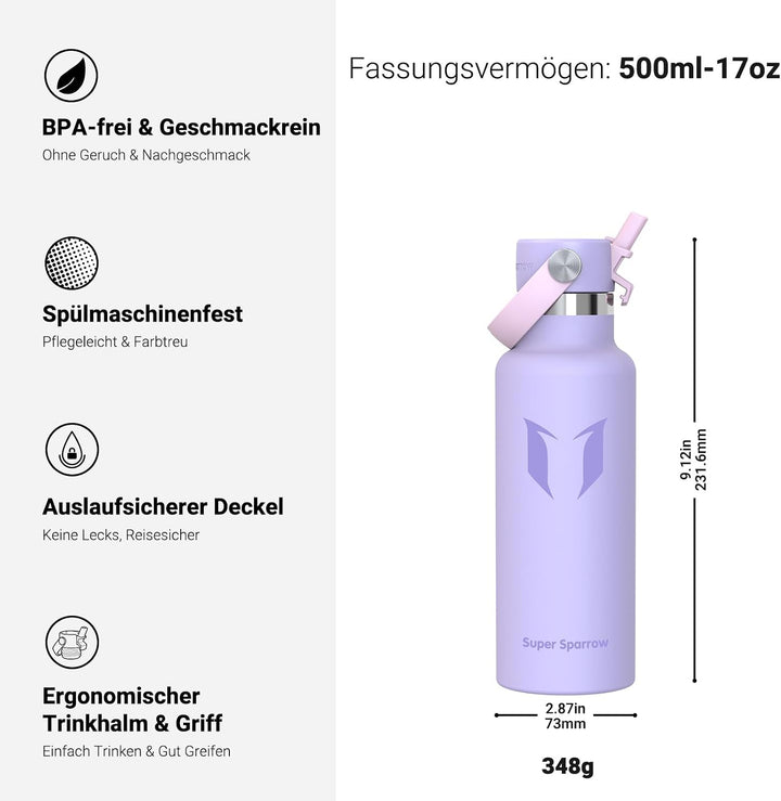 Super Sparrow Trinkflasche Edelstahl - Thermobecher - 350ml, 500ml, 750ml, 1L, 1.2L - FlipFlow Trink