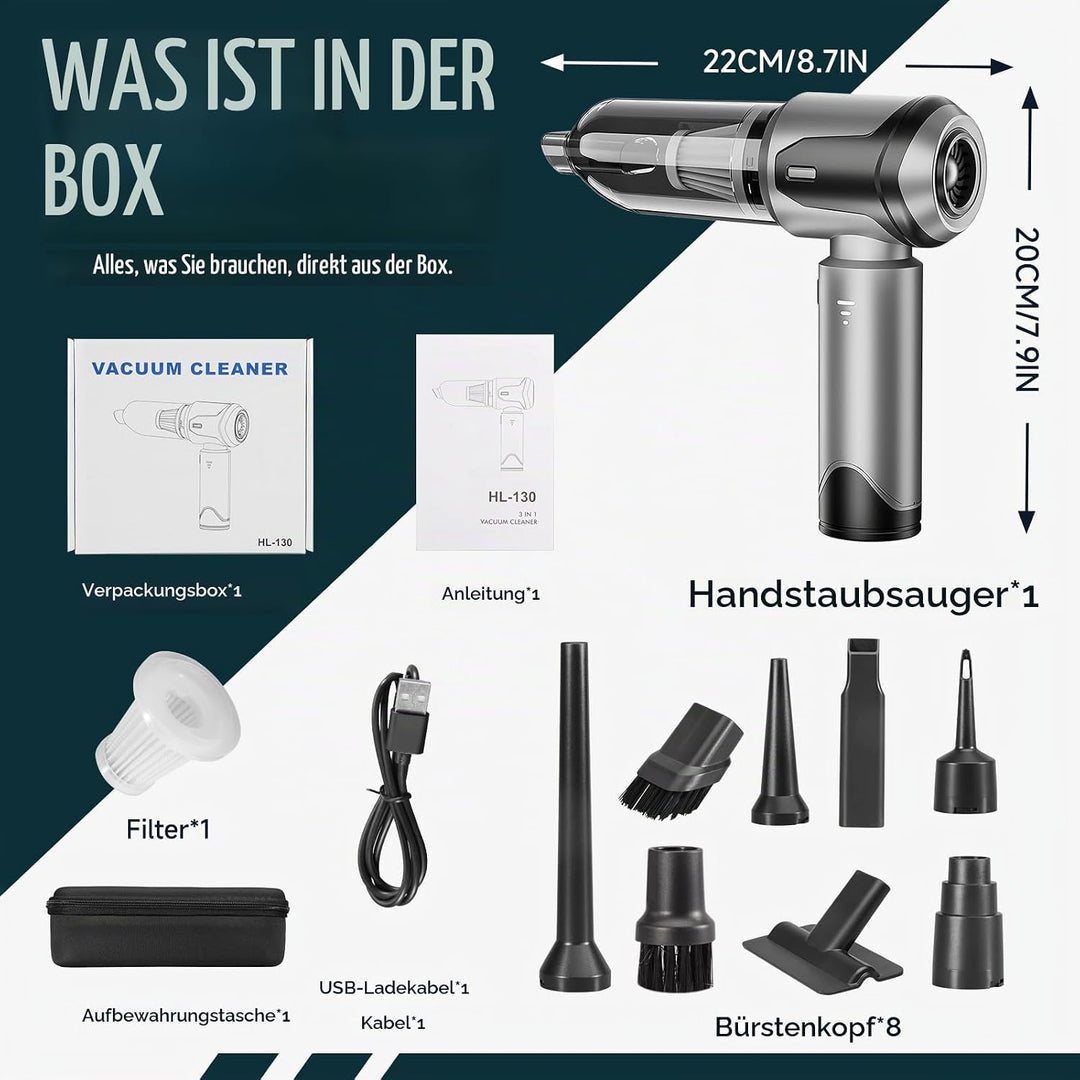 Handstaubsauger Akku Autostaubsauger Auto Stark, 26000Pa 4-in-1 Mini Staubsauger Kabellos, Car Vacuu