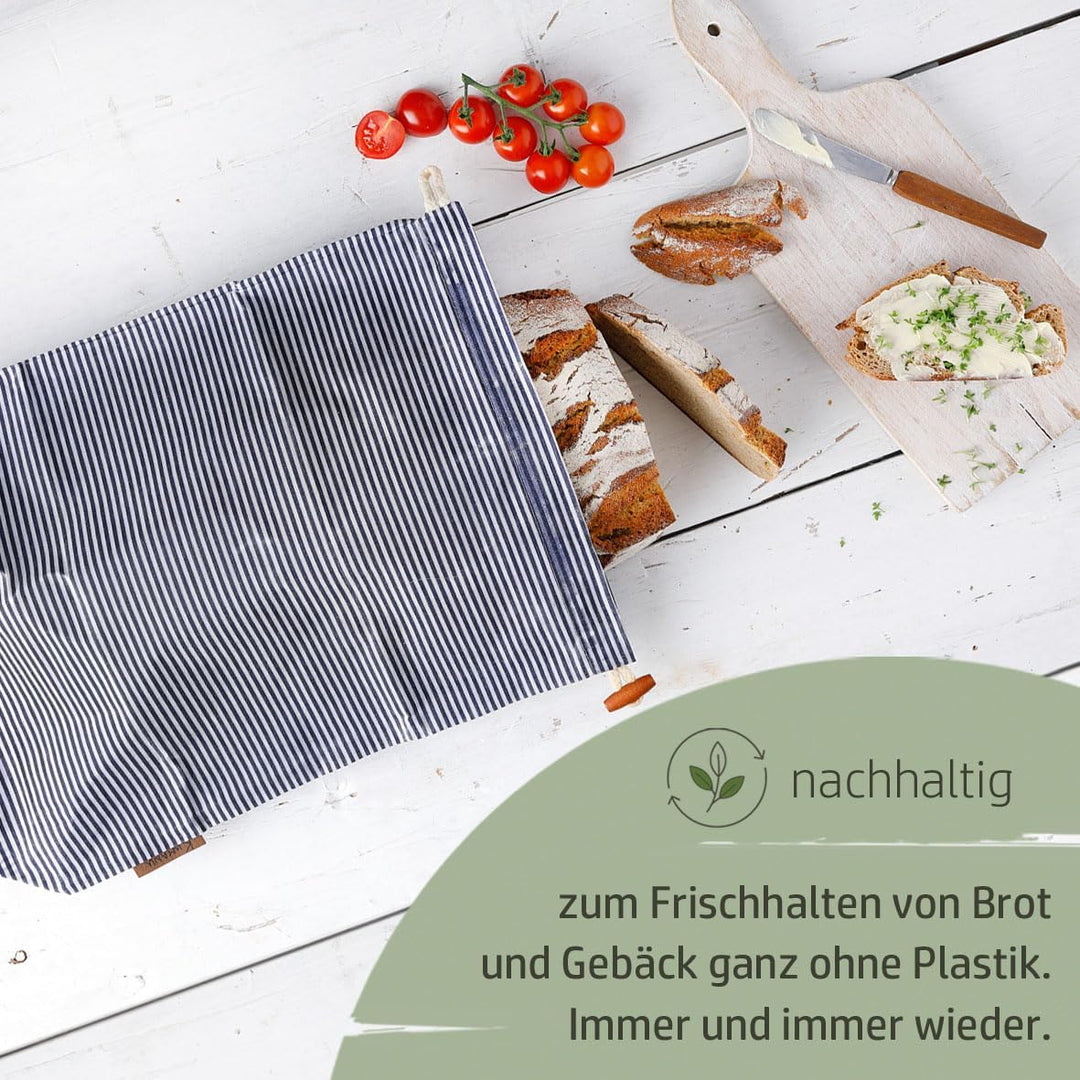 Kumanu |Bio-Bienenwachstuch - Brotbeutel KRÜMELKARL | H 35cm x B 29cm | mit Standboden und Verschlus