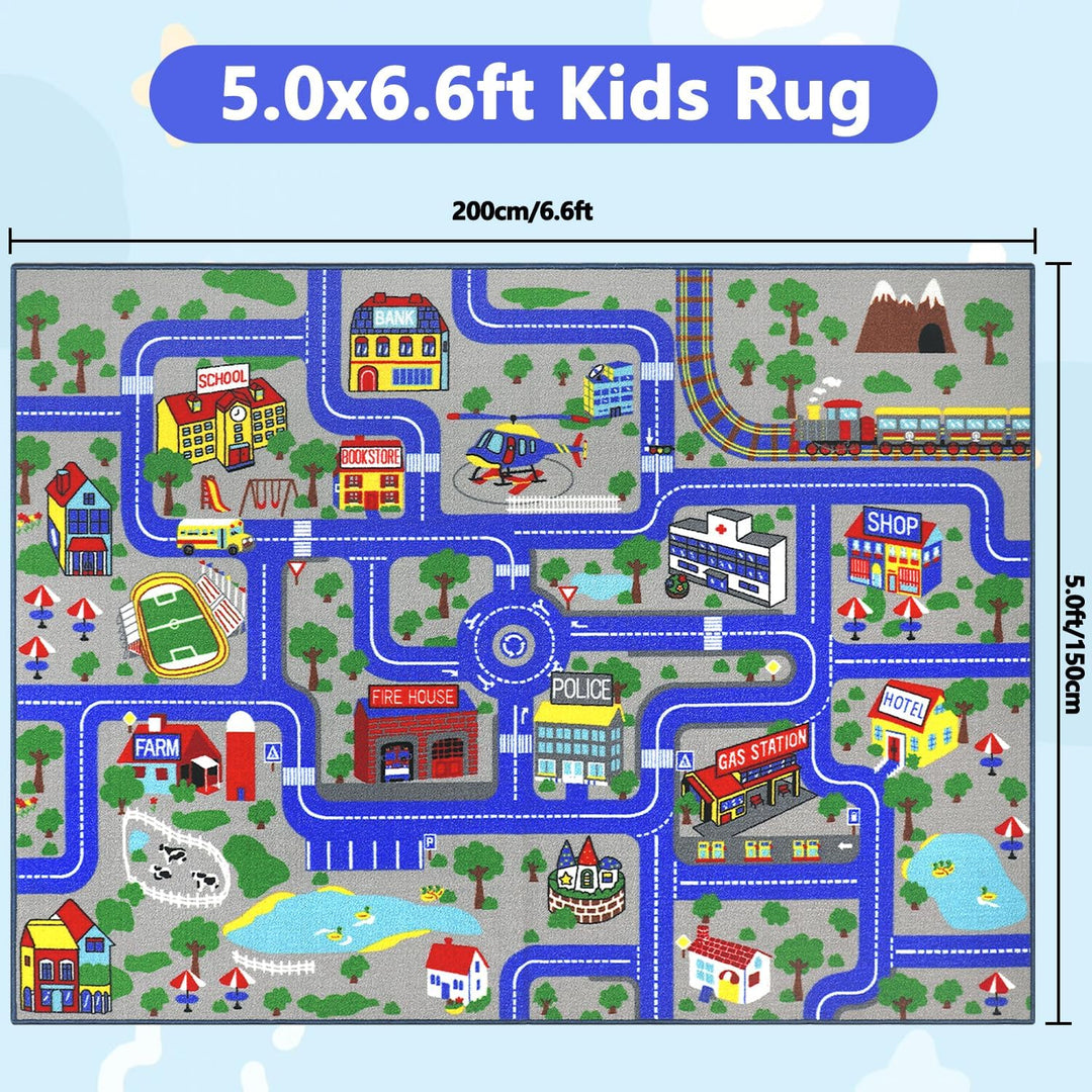 Capslpad Kinder Teppich Spielteppich für Kinder Stadt 150x200cm rutschfest Kinderteppich Spielmatte