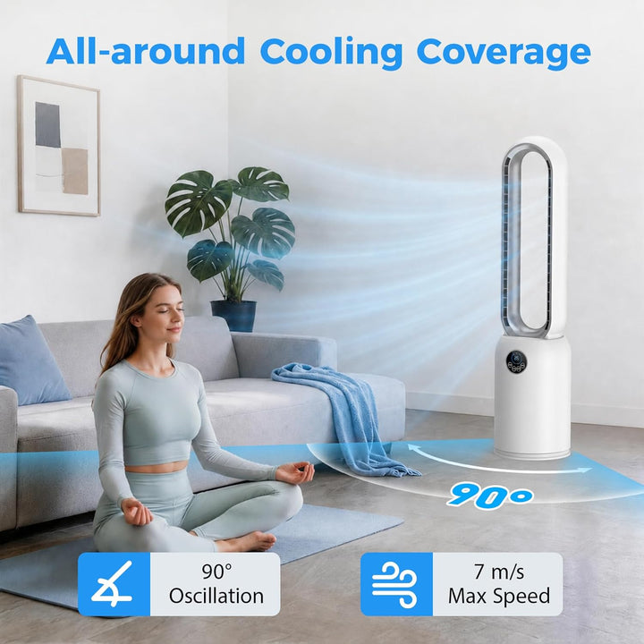 Turmventilator Leise, 24 Stufen Rotorloser Ventilator Leise mit bürstenlosem Gleichstrommotor -90° O