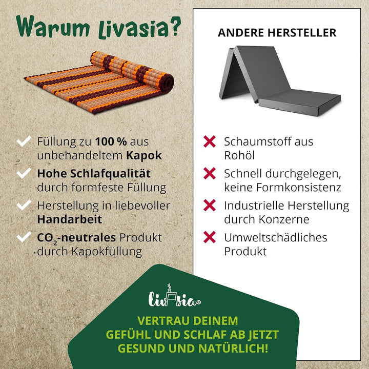 livasia Rollmatte Rollmatratze L-200x110x4,5cm, Gästebett Gästematratze 1 Person, Reisebett Kofferra