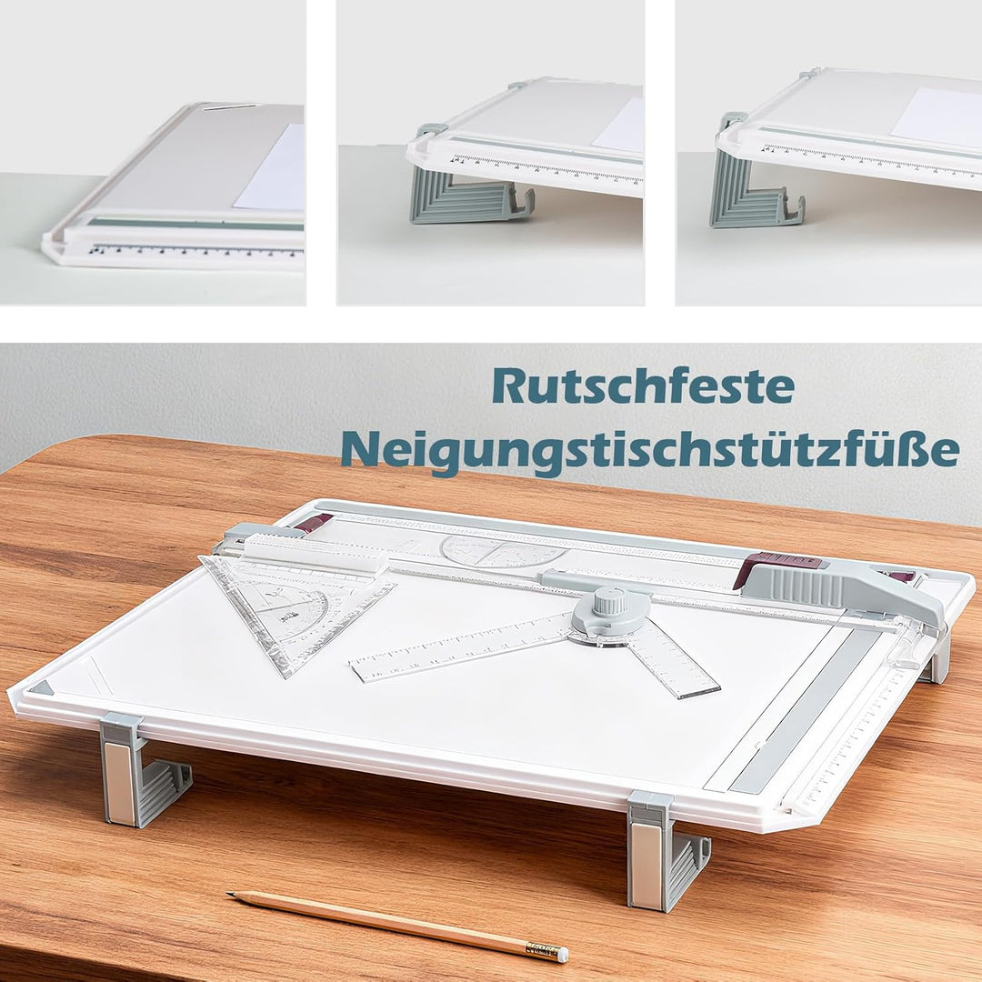 A3 Zeichenbrett, Professionelle Zeichenplatte DIN A3, Zeichentisch mit Schiebelineal Zeichendreieck
