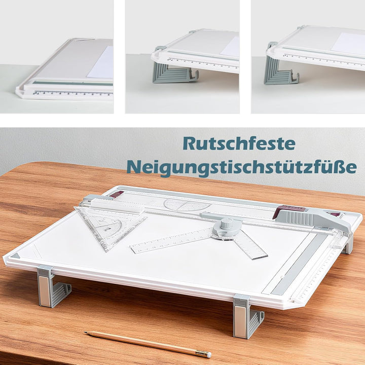 A3 Zeichenbrett, Professionelle Zeichenplatte DIN A3, Zeichentisch mit Schiebelineal Zeichendreieck