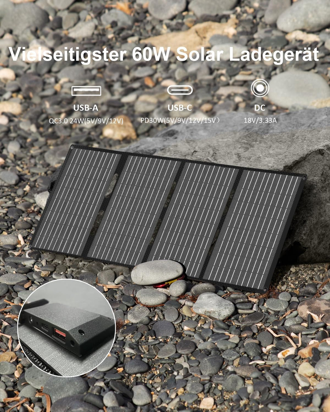 ELECAENTA 60W Tragbar Solar Ladegerät Monokristallin ETFE Solarpanel Ultraleichtes IP68 Solarmodul F