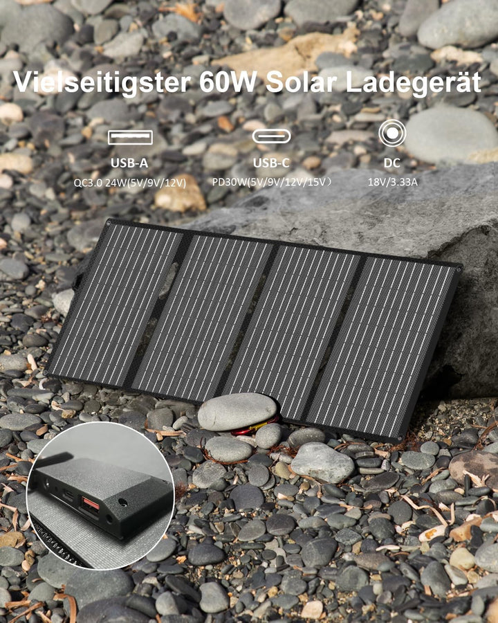 ELECAENTA 60W Tragbar Solar Ladegerät Monokristallin ETFE Solarpanel Ultraleichtes IP68 Solarmodul F