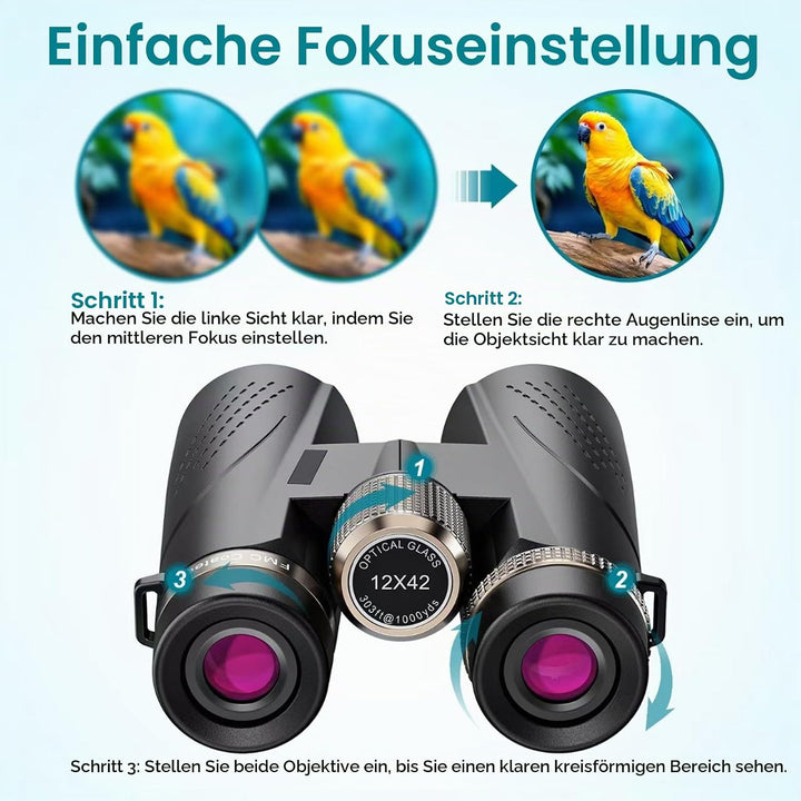 Fernglas 12x42, Leistungsstarke Ferngläser mit Heller und sauberer Sicht, für Erwachsene, BAK4 HD Pr