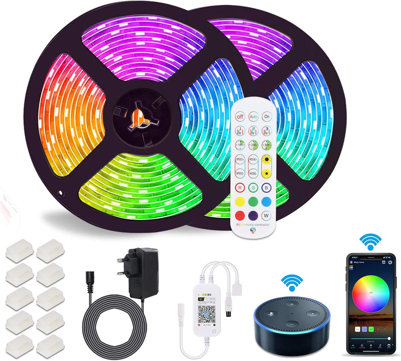 Alexa LED Strip 10m, 5050 RGB LED Stripes, APP Steuerbar Musik LED Lichterkette kompatibel mit Alexa