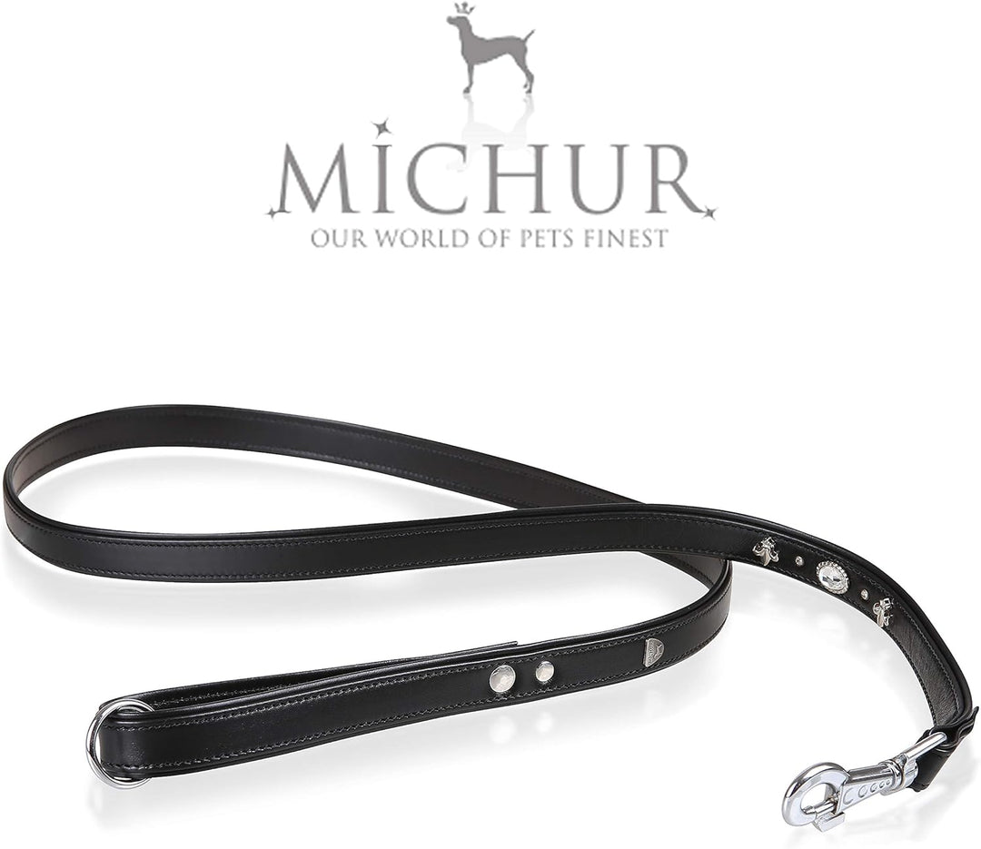 MICHUR Gala Leine, Hundeleine Leder, Lederleine Hund, PASSEND ZUM Halsband Gala, Schwarz, Leder, mit
