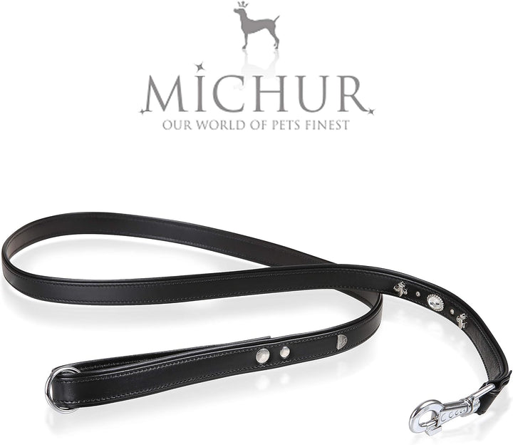 MICHUR Gala Leine, Hundeleine Leder, Lederleine Hund, PASSEND ZUM Halsband Gala, Schwarz, Leder, mit