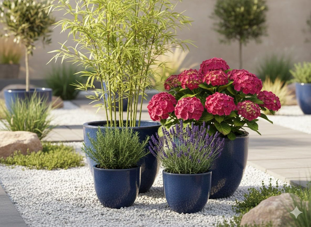 Teramico Pflanzgefäss Übertopf Blumentopf aus Steinzeug Blau Weiss Anthrazit Schwarz 23cm - 37cm FRO