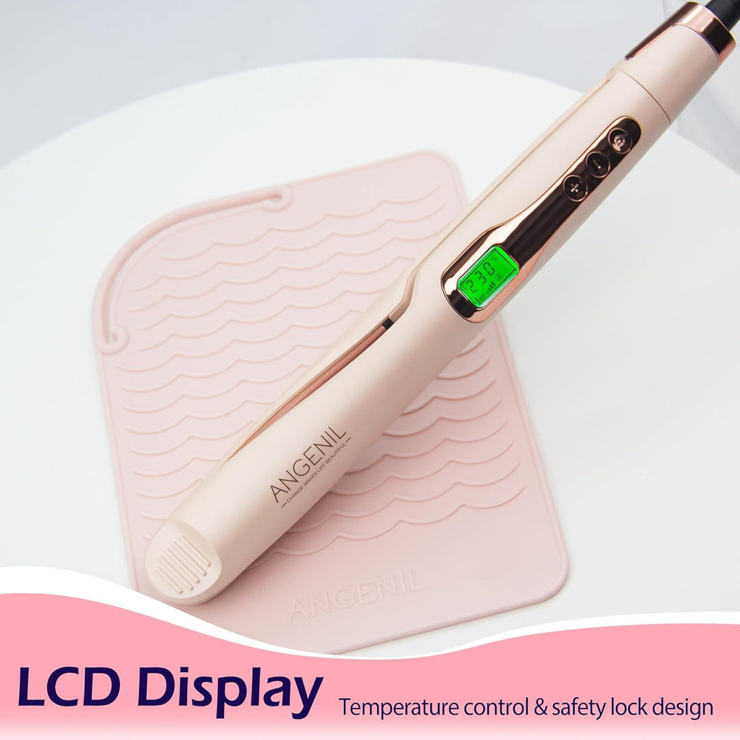 ANGENIL Pro Twist Glätteisen für Damen, 2-in-1 Glätteisen und Lockenstab, rundes, rosafarbenes Haarg