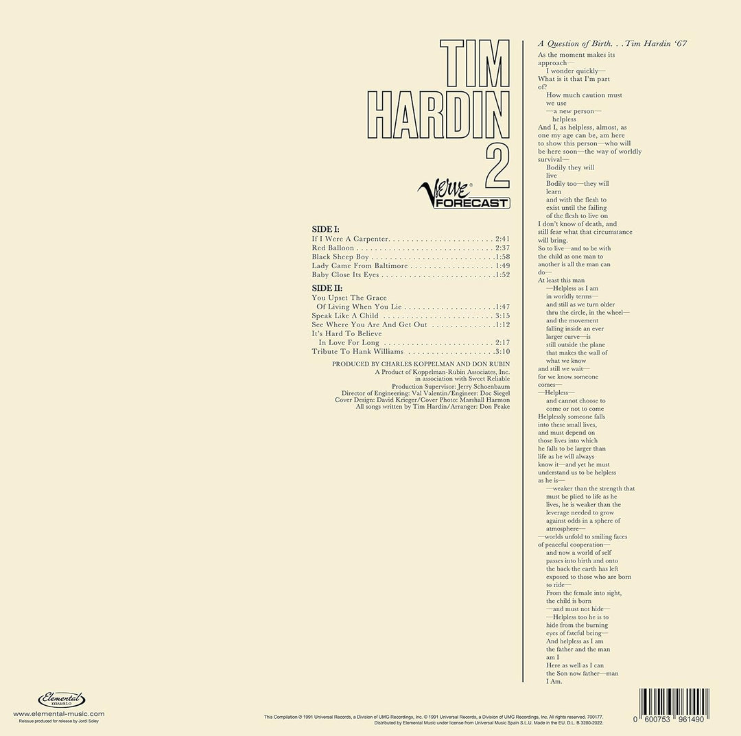 Tim Hardin 2, Vinyl
