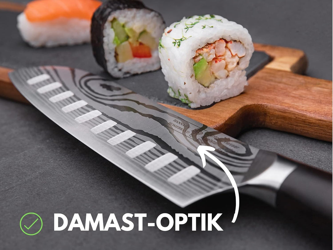 Hannah's Homebrand Santoku Messer & Sushi Messer - verblüffend scharfes Küchenmesser 18 cm Klinge -