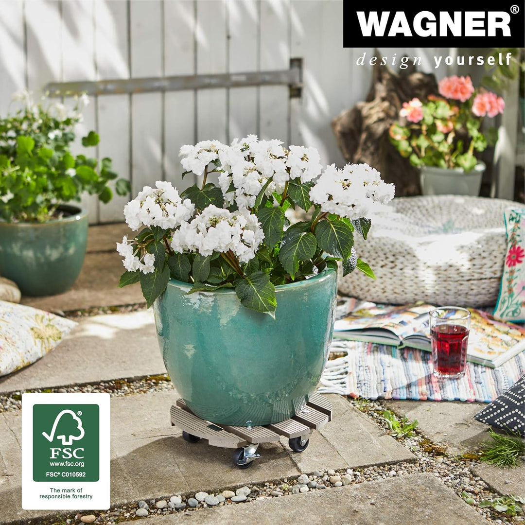 Wagner Pflanzenroller WPC Ø 29 x 7,5 cm I Blumenroller für Aussenbereich + Innenbereich I Kübelrolle