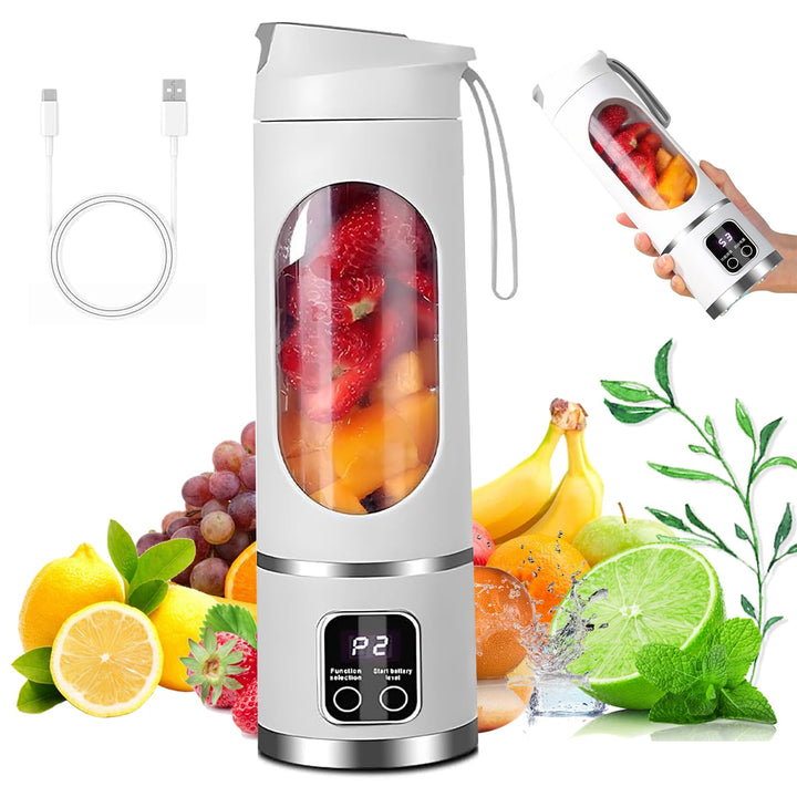 Tragbarer Mini Mixer mit LED Display, 450ml tragbarer Smoothie Maker, 12 Edelstahlklingen, wiederauf