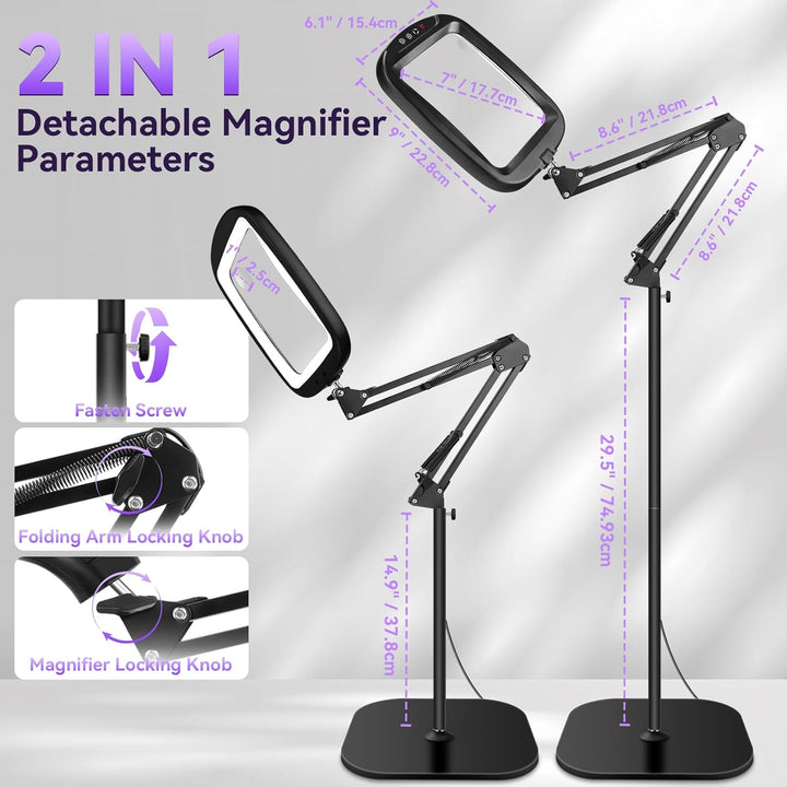 NZQXJXZ 10X 30X Rechteck Lupe mit Licht und Ständer, 2-in-1 Lupenlampe mit 60 Einstellbaren Helligke