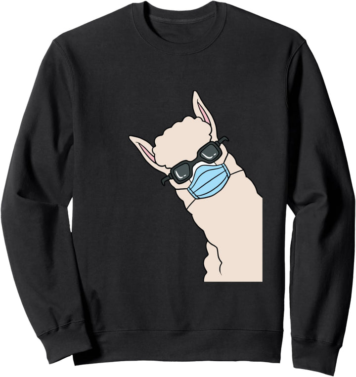Lama Alpaka mit Sonnenbrille und Atemschutz Mundschutz Maske Sweatshirt