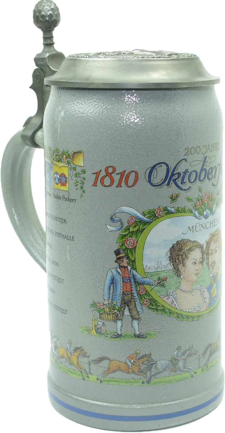 Steinfixx® - Original Oktoberfestkrug Jubiläumskrug 200 Jahre aus dem Jahr 2010 mit Zinndeckel, Zert