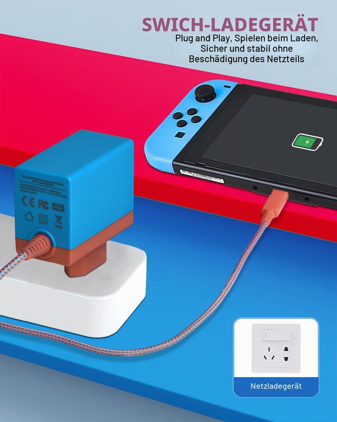 Ladegerät für Switch Console Netzteil Ladekabel Unterstützt TV-Modus Schnelles Aufladen Accessories