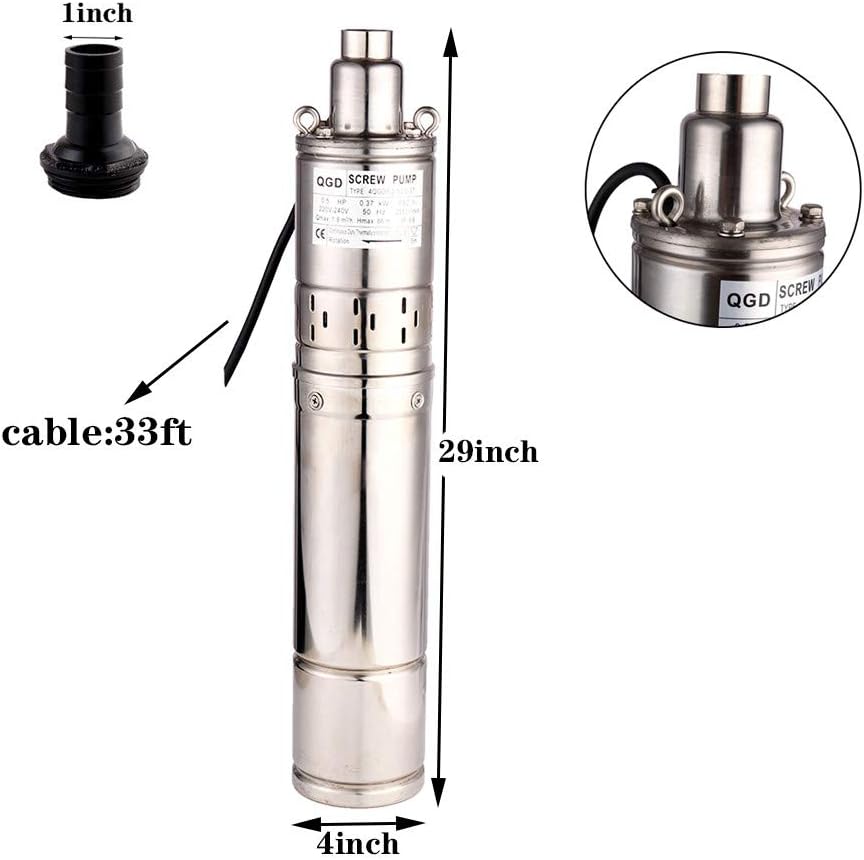 Tiefbrunnenpumpe 220V Tauchpumpe Edelstahl Tauchpumpe oder Hauswasserwerk und Garten (0.37KW 1.8m³/h