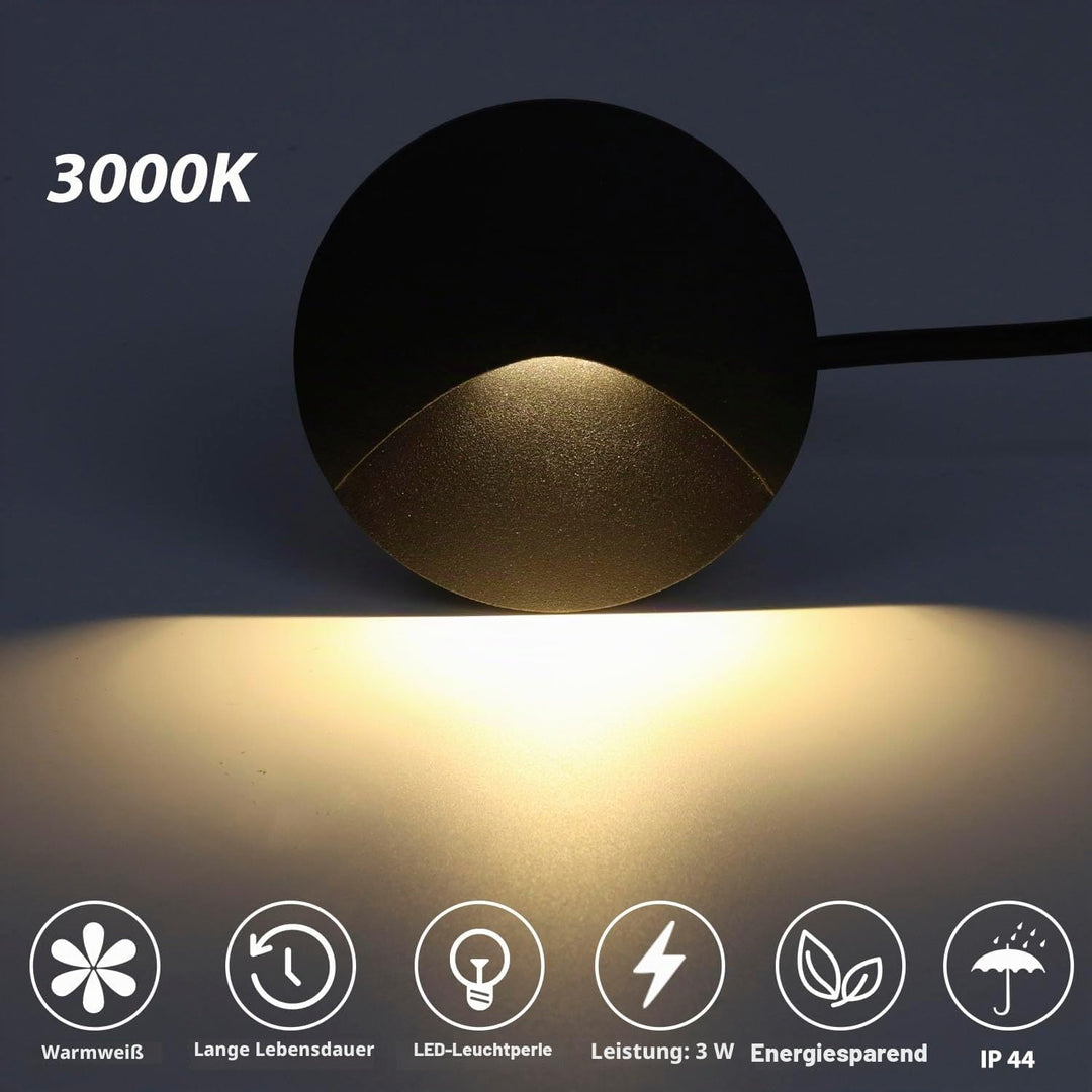 Arotelicht 4er LED Wandleuchte Warmweiss 3000K Aluminium Treppenlicht 230V Rund Einbaustrahler 3W Tr