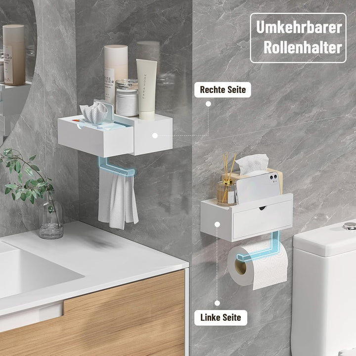 Toilettenpapierhalter Ohne Bohren, Klopapierhalter mit Feuchttücherbox Klorollenhalter mit Ablage Ba