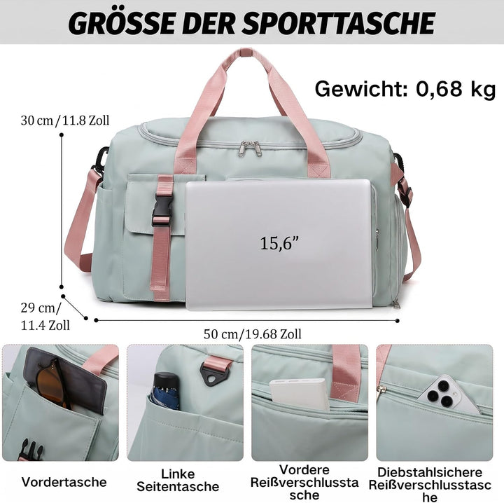 Suweir Sporttasche Damen Herren 42L Reisetasche mit Schuhfach Nassfach Wasserdicht Trainingstasche T