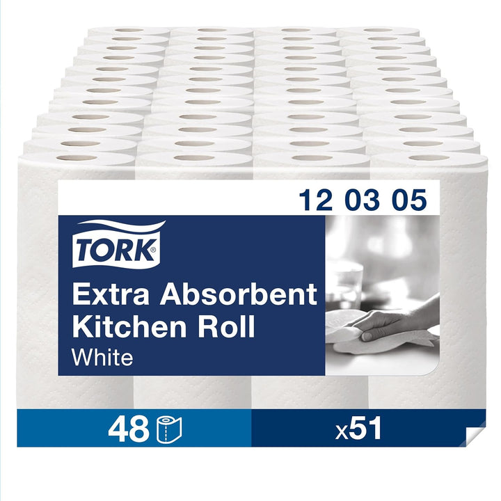 Tork Extra Saugfähige Küchenrolle Weiss, Premium, 3-lagig, 48 × 12,2 m, 120305 1 Karton = 48 Rollen