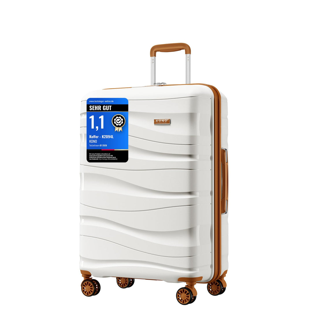 KONO Mittelgross Koffer 65cm Leicht Reisekoffer aus Polypropylen Hartschale Koffer mit 4 Rollen und