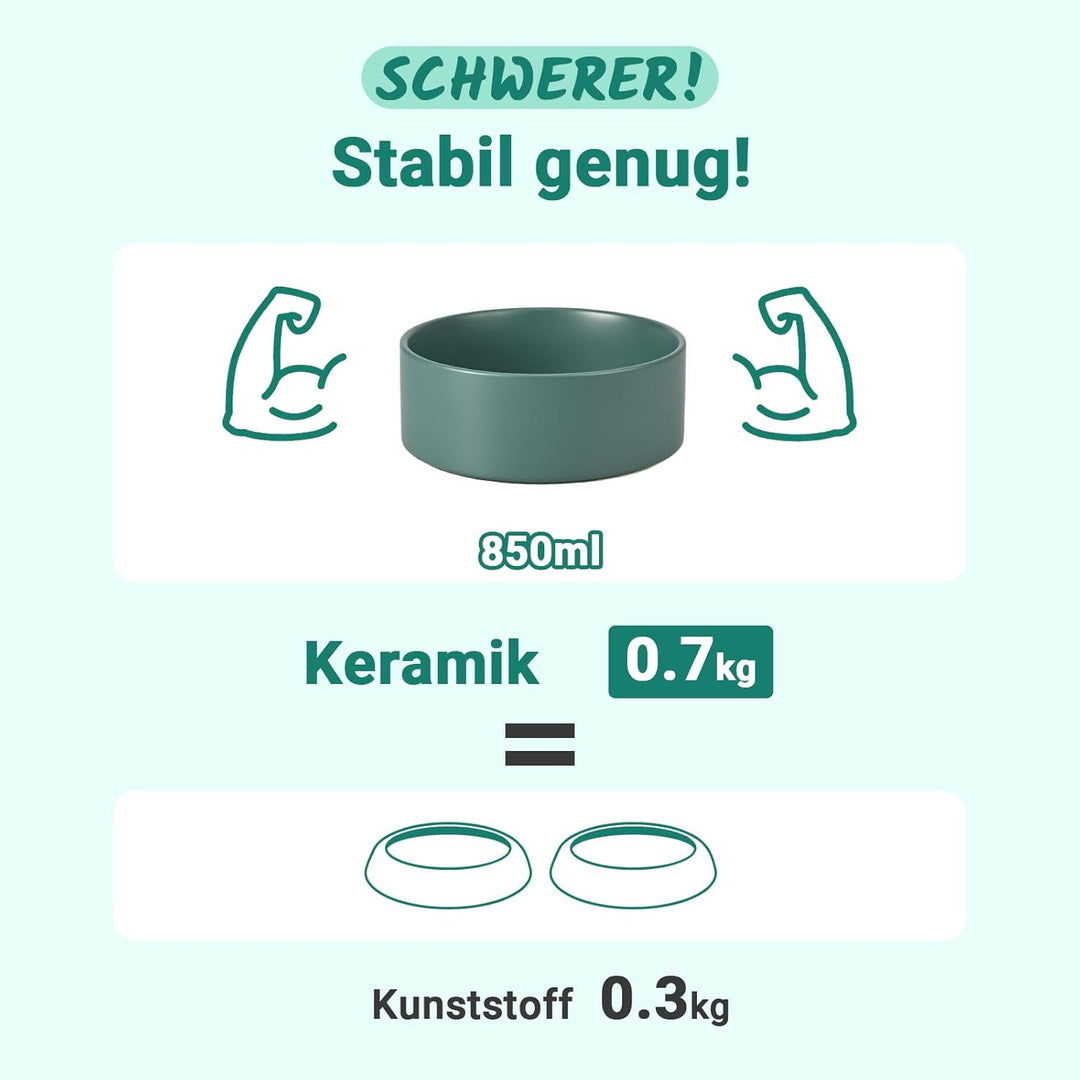 SPUNKYJUNKY Hundenapf Keramik Fressnapf Erhöhter Futternapf Wassernapf mit Bambus Ständer für mittel