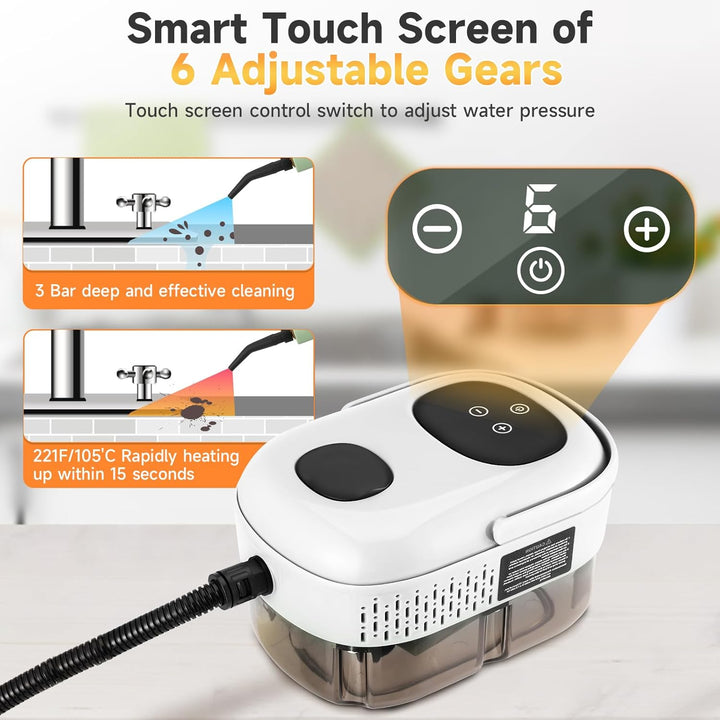 Dampfreiniger für Alles mit 9 Zubehör, 3,0 Bar 2500W Handdampfreiniger 1100ML zum Entfernen von Schm