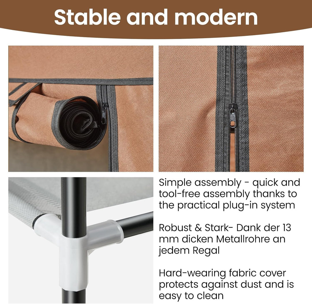 Faltschrank 108x45x170 cm Stoffkleiderschrank mit Reissverschluss und Kleiderstange, Seitentasche &