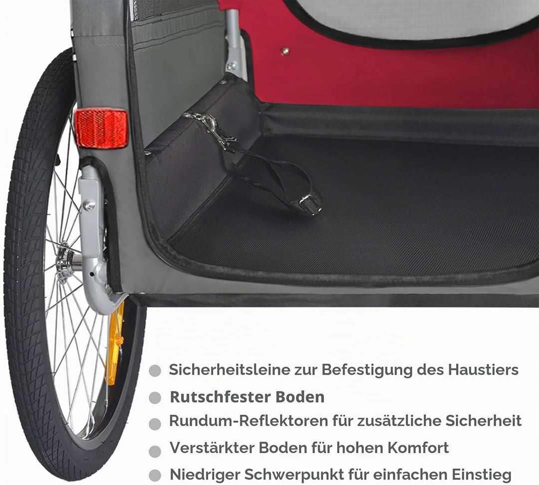 DOGGYHUT® Premium MEDIUM Hundefahrradanhänger &amp; Jogger 2in1 Fahrradanhänger 80104 (Rot)