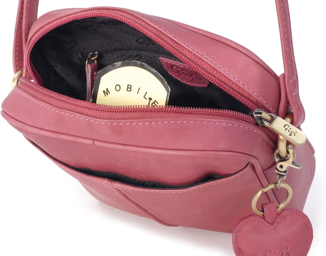 Gigi - Leder - Damenhandtasche/Umhängetasche Klein - OTHELLO 22-29" Magenta, Magenta