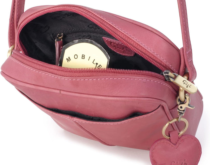 Gigi - Leder - Damenhandtasche/Umhängetasche Klein - OTHELLO 22-29" Magenta, Magenta
