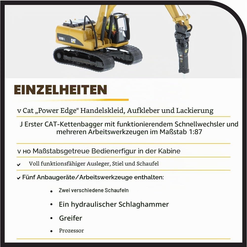 Diecast Masters 85652 - Caterpillar Bagger mit Zubehör 320D, Massstab 1:87, ca. 11,7 x 4,5 x 4,8 cm,