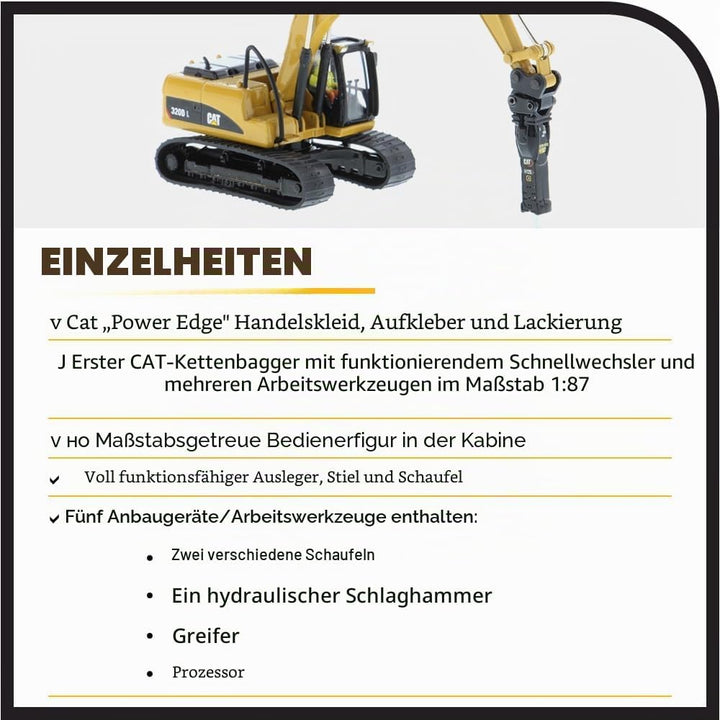 Diecast Masters 85652 - Caterpillar Bagger mit Zubehör 320D, Massstab 1:87, ca. 11,7 x 4,5 x 4,8 cm,