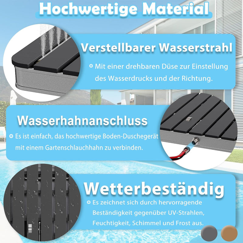 YRHome Gartendusche Bodendusche Aussendusche Campingdusche Aluminium/WPC Saunadusche Rechteck 70x55c