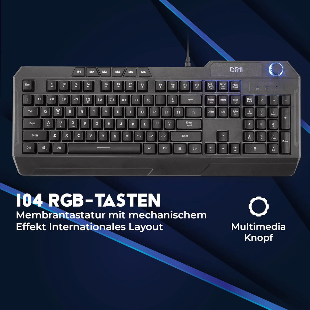 DR1TECH Wasp RGB Gaming Tastatur Für PC/PS4 Mit LED Hintergrundbeleuchtung - 104 Tasten Mit 26-Taste