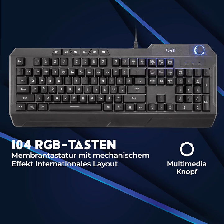 DR1TECH Wasp RGB Gaming Tastatur Für PC/PS4 Mit LED Hintergrundbeleuchtung - 104 Tasten Mit 26-Taste