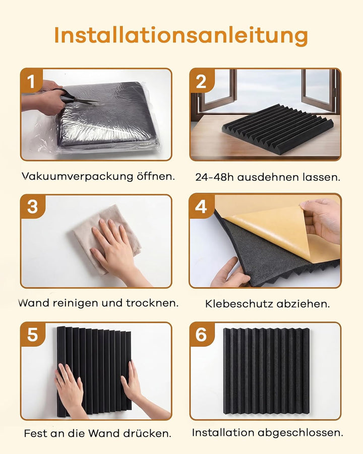 24 Stück Akustikschaumstoff, Schalldämmung Selbstklebend, 30 x 30 x 2.5cm Keil Akustikpaneele Selbst